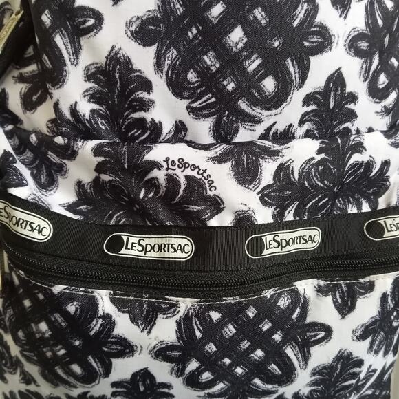 LeSportSac Floral Print Backpack Black White Nylon Geometric LARGE Pockets Strap - Picture 6 of 10
